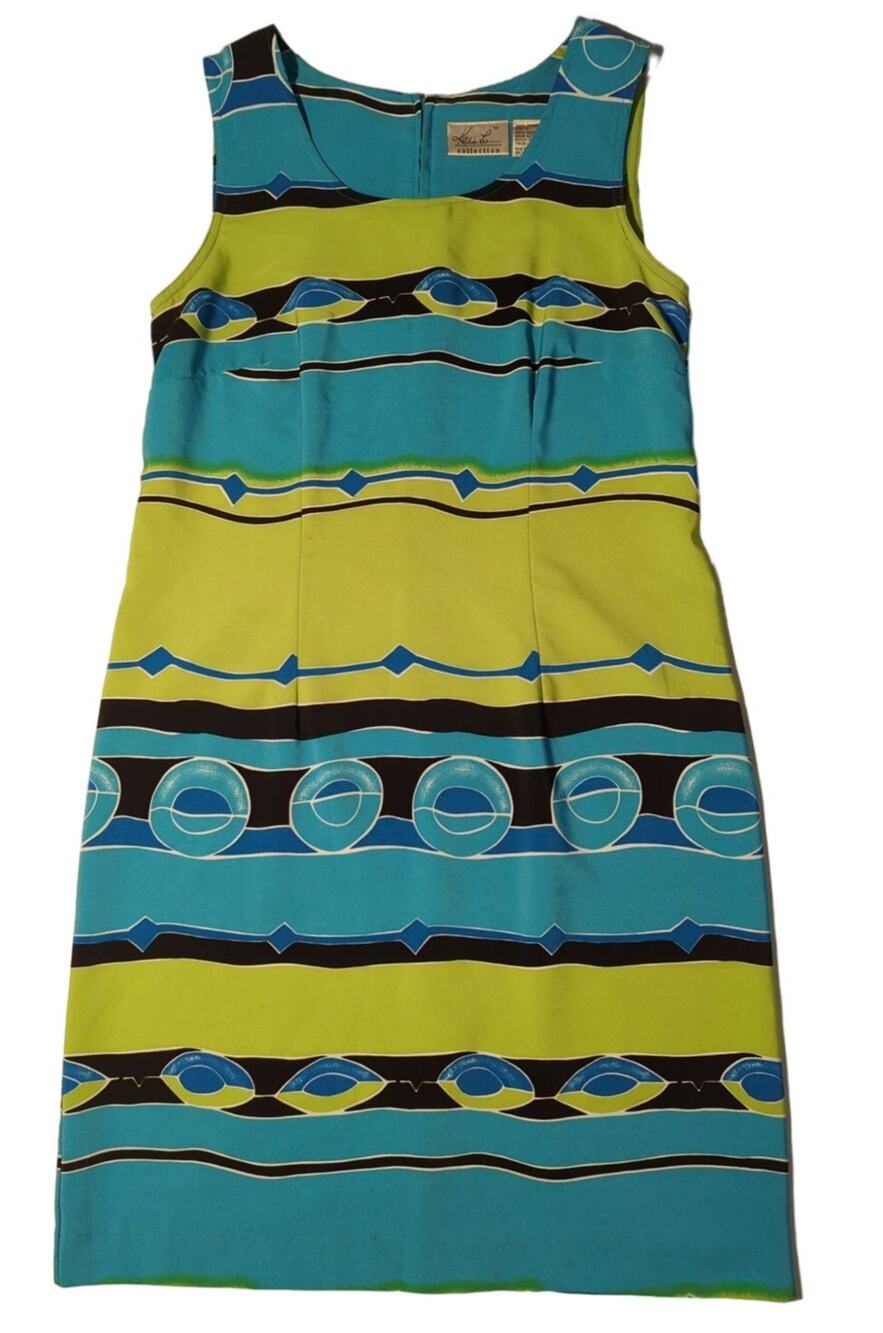 Kathie Lee Collection Sleeveless Lime Green / Aqua Blue Dress women's sz 10 VTG